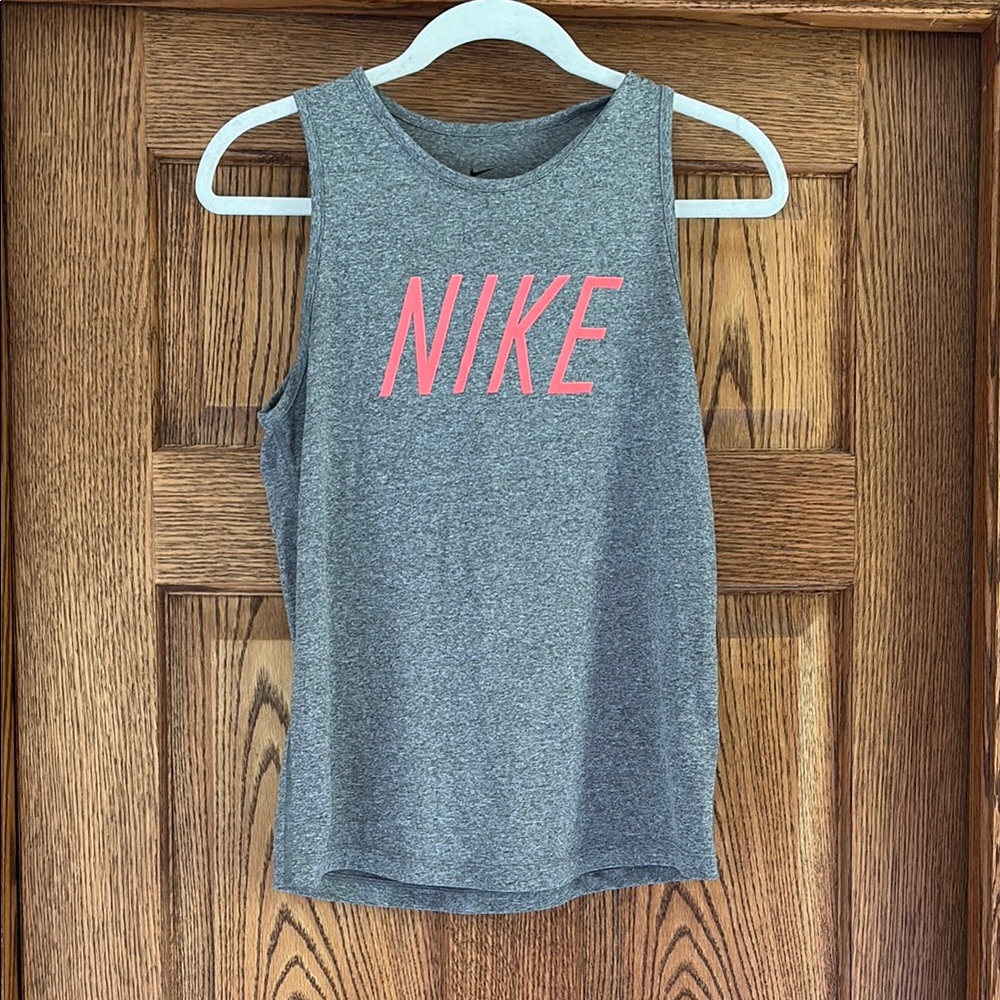 Nike DRI-FIT Heather Gray Tank with Vibrant Pink Logo